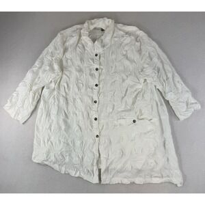 Chalet‎ Et Ceci USA Textured Crinkle Asymmetric Tunic Top Size 2X Button White
